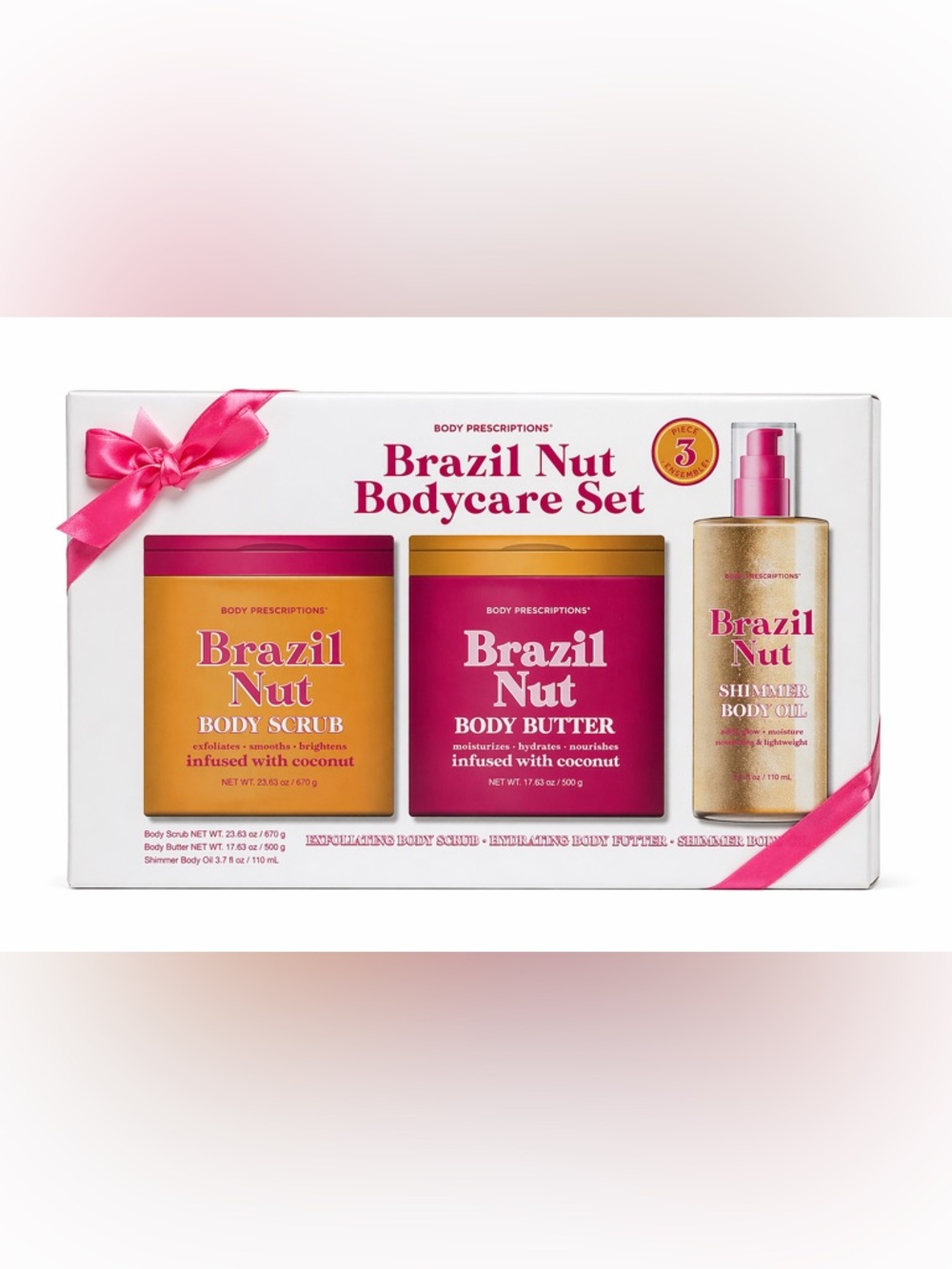 Brazil Nut Bodycare Set 3pc Body Scrub Butter Oil Coconut Hydrating Gift Set New - Picture 2 of 2